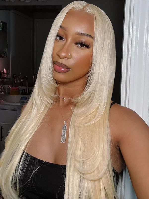 Colored wig with a pre - bleached knot for a natural - looking scalp Wavymy Layer Cut 613 Ash Blonde Colored Wear GO Glueless 4x6 Lace Closure 180% Density Blonde Color Straight Wigs Colored wig with a pre - bleached knot for a natural - looking scalp Wavymy Layer Cut 613 Ash Blonde Colored Wear GO Glueless 4x6 Lace Closure 180% Density Blonde Color Straight Wigs