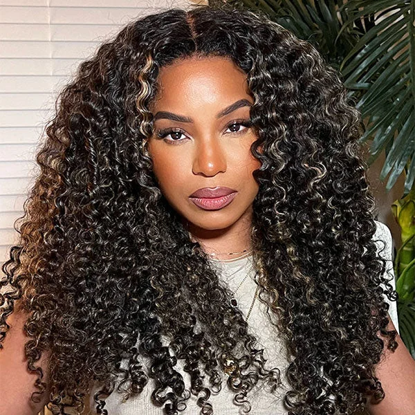 Colored wig with a middle - part for a classic and elegant style Junoda P1B/27 Mix Color Balayage Blonde Highlight Curly Human Hair Lace Front Wigs Colored wig with a middle - part for a classic and elegant style Junoda P1B/27 Mix Color Balayage Blonde Highlight Curly Human Hair Lace Front Wigs
