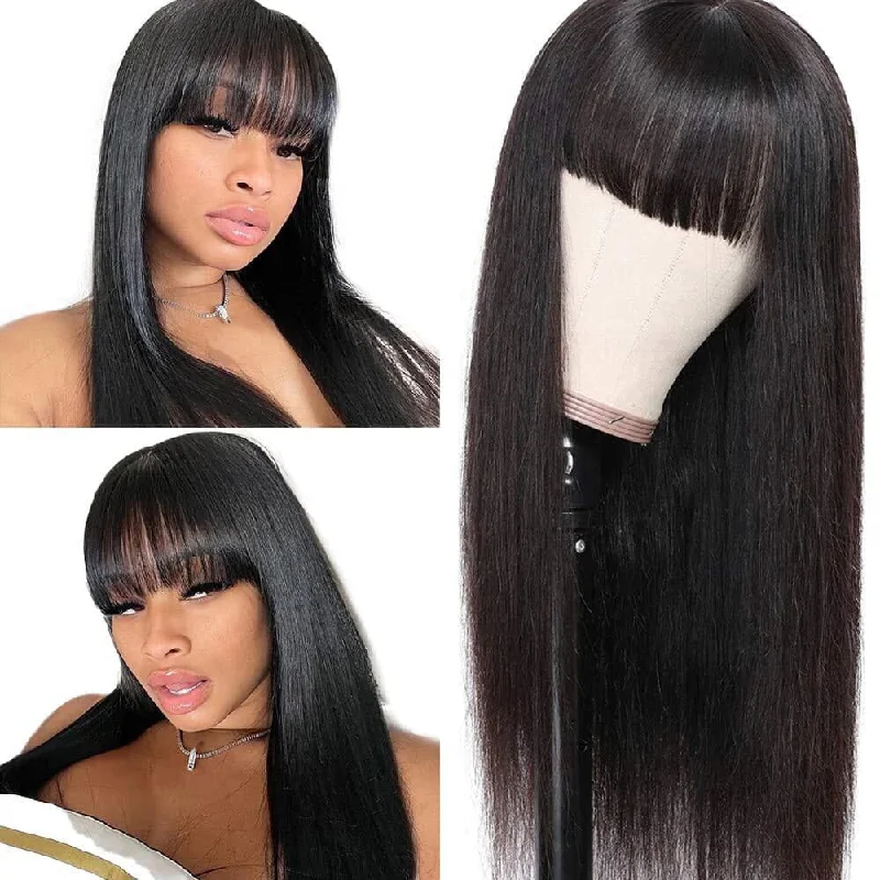 Straight wig with a lace front for a seamless hairline Sterly Silky Virgin Straight Human Hair Wigs with Bangs None Lace Front Wigs