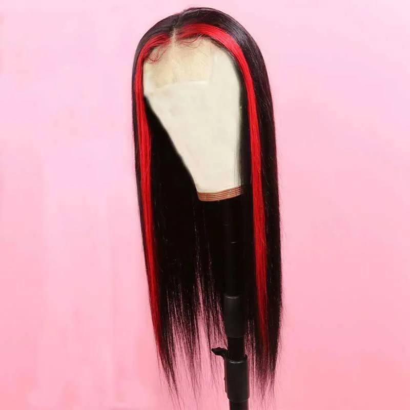 Black Hair with Red Streak in Front