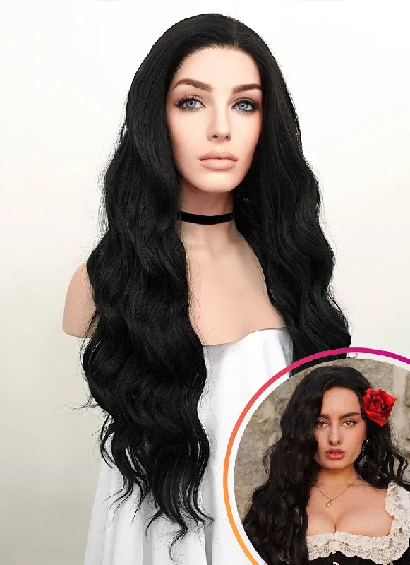 Wavy Wigs for Business Professionals​ Wavy Natural Black Lace Front Synthetic Wig LF095