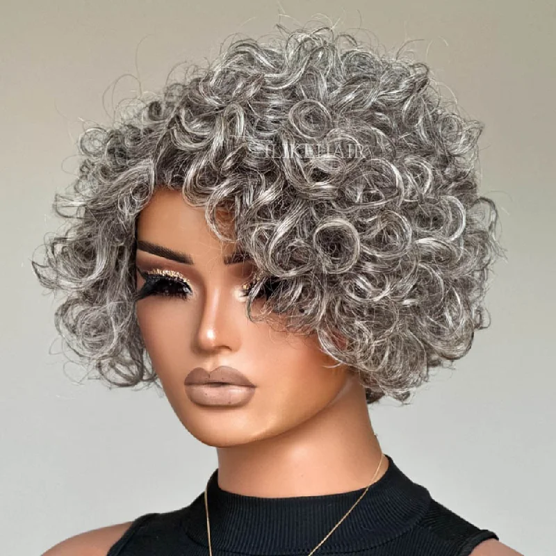 Colored wig with a pre - plucked hairline for a more natural look Glueless Ash Grey Rose Curly Bob Human Hair Wig Colored wig with a pre - plucked hairline for a more natural look Glueless Ash Grey Rose Curly Bob Human Hair Wig