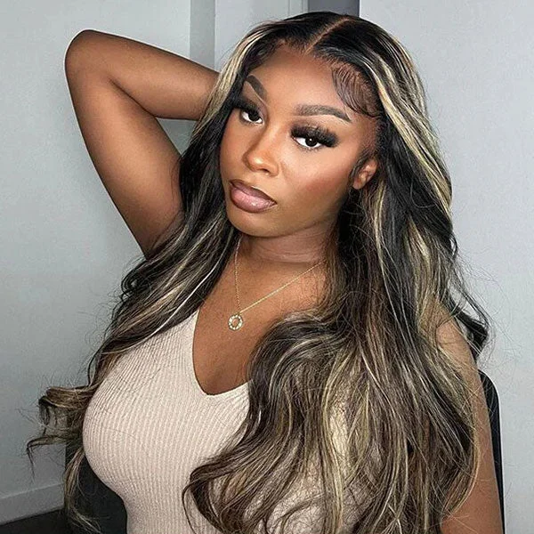 Colored wig with a curly texture for a bold and stylish choice Junoda Highlight Blonde Body Wave Wig P1B/27 Mix Color Human Hair Lace Wig for Sale Colored wig with a curly texture for a bold and stylish choice Junoda Highlight Blonde Body Wave Wig P1B/27 Mix Color Human Hair Lace Wig for Sale