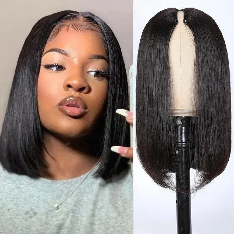 Straight wig with a high - shine finish for a glamorous effect Sterly V Part Straight Bob Wig No Leave Out Thin Part Wig No Sew in Beginner Friendly Straight wig with a high - shine finish for a glamorous effect Sterly V Part Straight Bob Wig No Leave Out Thin Part Wig No Sew in Beginner Friendly