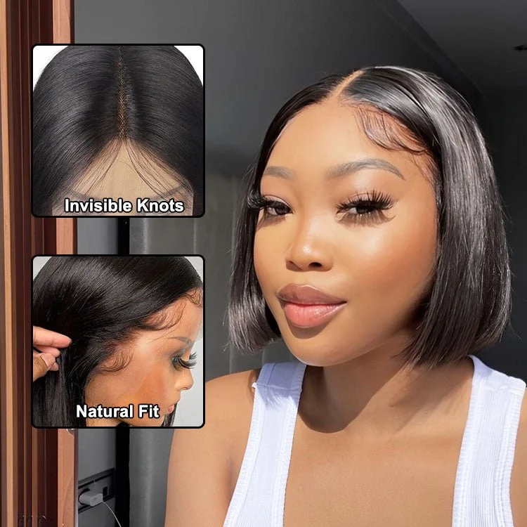 Straight wig in black color for a sleek and timeless look Glueless 4X4 Lace Three Part Bob Wigs With Baby Hair 100% Unprocessed Peruvian Straight wig in black color for a sleek and timeless look Glueless 4X4 Lace Three Part Bob Wigs With Baby Hair 100% Unprocessed Peruvian