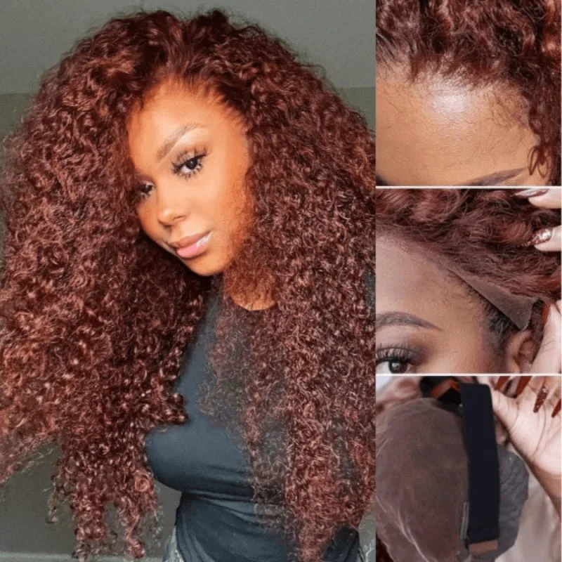 Colored wig with a middle - part for a classic and elegant style13X4 Lace Frontal Deep Wave Reddish Brown Color Pre Plucked Wig Colored wig with a middle - part for a classic and elegant style13X4 Lace Frontal Deep Wave Reddish Brown Color Pre Plucked Wig