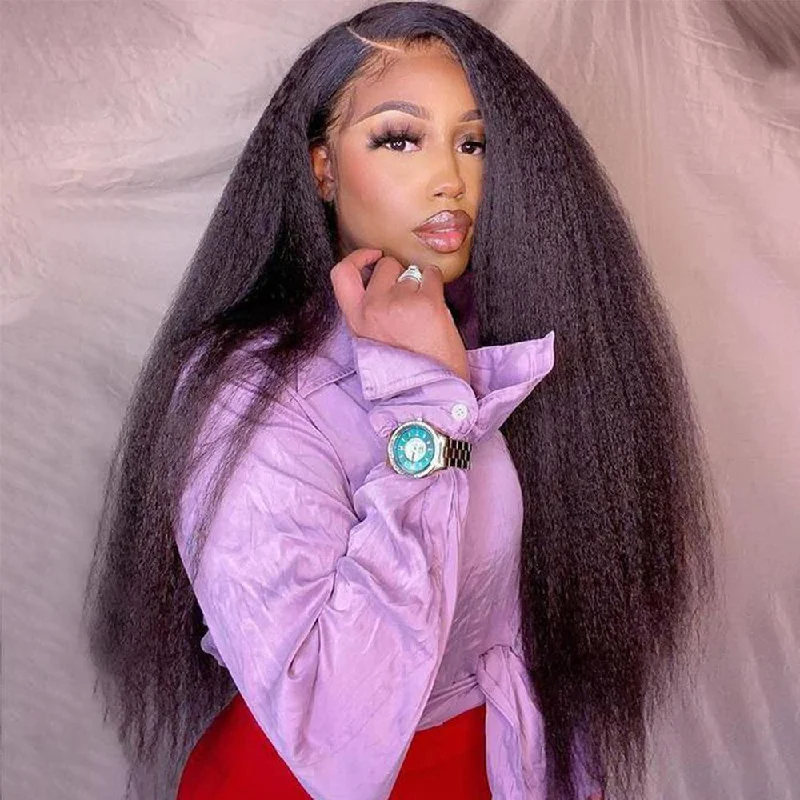 Lace wig in a chocolate - brown color for a rich and warm appearanceKinky Straight Pre Plucked Real HD Lace Frontal Wig Yaki Human Hair Wigs Lace wig in a chocolate - brown color for a rich and warm appearanceKinky Straight Pre Plucked Real HD Lace Frontal Wig Yaki Human Hair Wigs