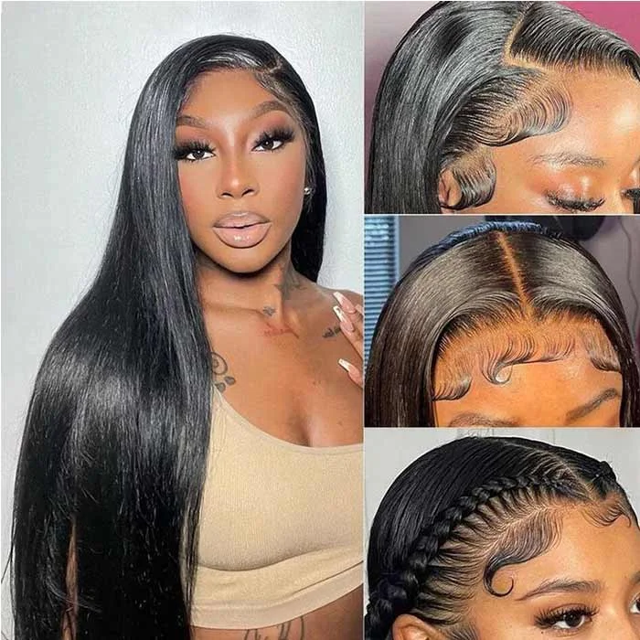 Human - hair wig with a straight texture for a sleek and minimalist look13x6 HD Transparent Full Lace Front Straight Human Hair Wigs