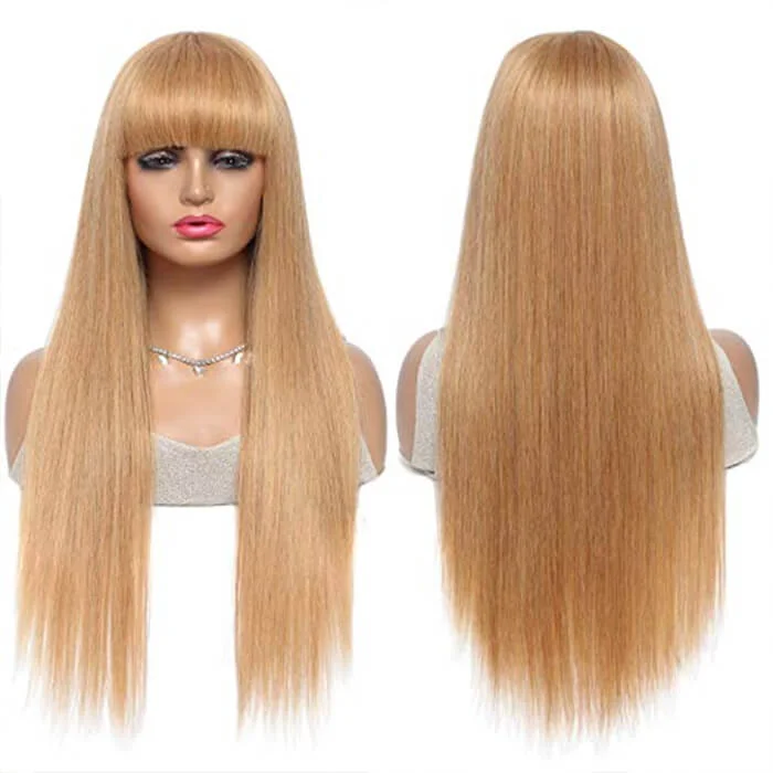 Colored wig with a straight texture for a sleek and minimalist look#27 Honey Blonde Straight Human Hair Wig With Bangs Glueless Wigs 13x4 HD Lace Wigs With Bangs Colored wig with a straight texture for a sleek and minimalist look#27 Honey Blonde Straight Human Hair Wig With Bangs Glueless Wigs 13x4 HD Lace Wigs With Bangs