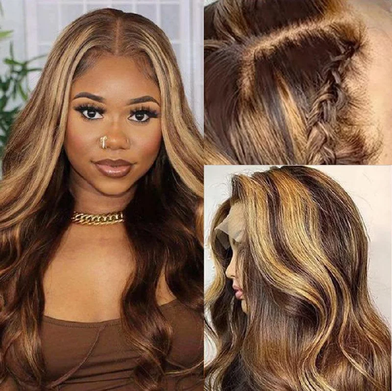 Lace wig with a middle - part for a classic and elegant styleWOWANGEL Highlight Color 13x6 Skinlike Real HD Lace Front Wig Body Wave Lace wig with a middle - part for a classic and elegant styleWOWANGEL Highlight Color 13x6 Skinlike Real HD Lace Front Wig Body Wave