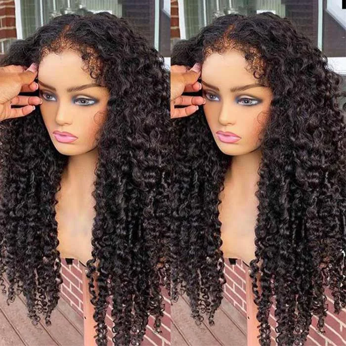 Human - hair wig with a silk - base cap for a comfortable and smooth feel4C Edge Hairline-Curly 13x4 HD Transparent Lace Front Human Hair Wigs With Curly Edges