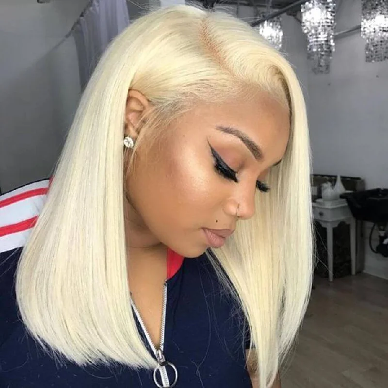 Lace wig with a curly texture for a bold and stylish choice613 Blonde Standard 13x4 Lace Frontal Wigs Short Bob Straight Human Hair Wig