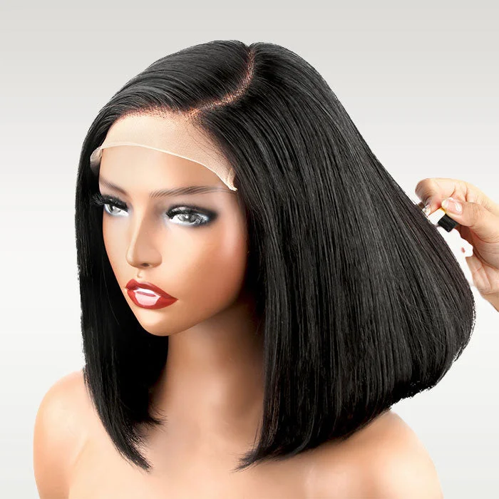 Adjustable - cap human - hair wig for a comfortable fitWear And Go-Deep Side Part Transparent HD Lace Bob Wig Adjustable - cap human - hair wig for a comfortable fitWear And Go-Deep Side Part Transparent HD Lace Bob Wig