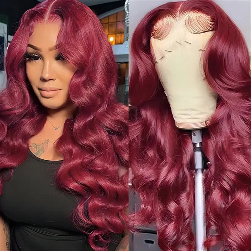 Colored wig with a straight texture for a sleek and minimalist lookLemoda Burgundy 6x6 Lace Closure Wigs 99J Body Wave Ready To Wear Wig Colored Human Hair Wig Colored wig with a straight texture for a sleek and minimalist lookLemoda Burgundy 6x6 Lace Closure Wigs 99J Body Wave Ready To Wear Wig Colored Human Hair Wig