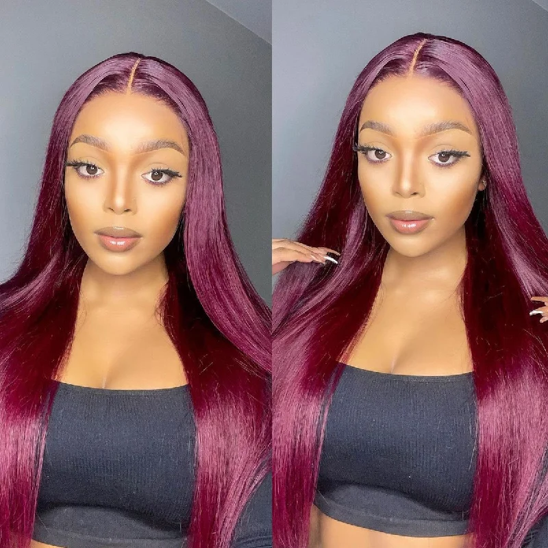 Full - lace wig with a natural - looking hairline for a seamless appearance99J Color Burgundy Straight Real HD Lace Frontal Wig 100% Human Hair Wigs Full - lace wig with a natural - looking hairline for a seamless appearance99J Color Burgundy Straight Real HD Lace Frontal Wig 100% Human Hair Wigs