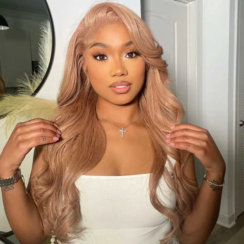 Colored wig with a wavy texture for a beachy and fun lookAlibonnie Light Flaxen Brown 13x4 Transparent Lace Front Wigs Human Hair Body Wave Wigs 180% Density Colored wig with a wavy texture for a beachy and fun lookAlibonnie Light Flaxen Brown 13x4 Transparent Lace Front Wigs Human Hair Body Wave Wigs 180% Density
