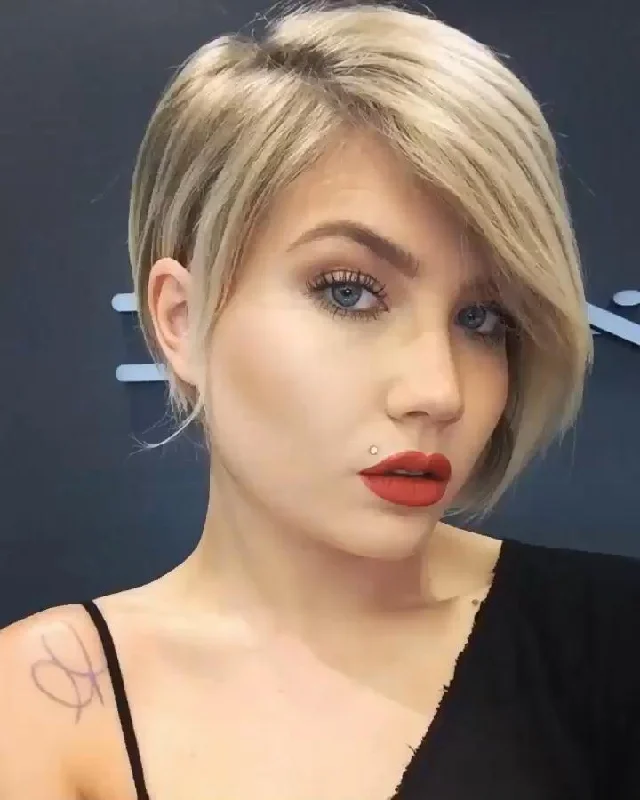 Layered bob wig to add volume and dimensionAsymmetric Bob| Synthetic (Basic Cap)