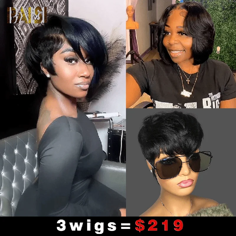 Bob wig made from high - quality synthetic fibersBaisi 1 HIghlight Blue Wig+1 Wavy BoB +1 Machine Made Wig = $219