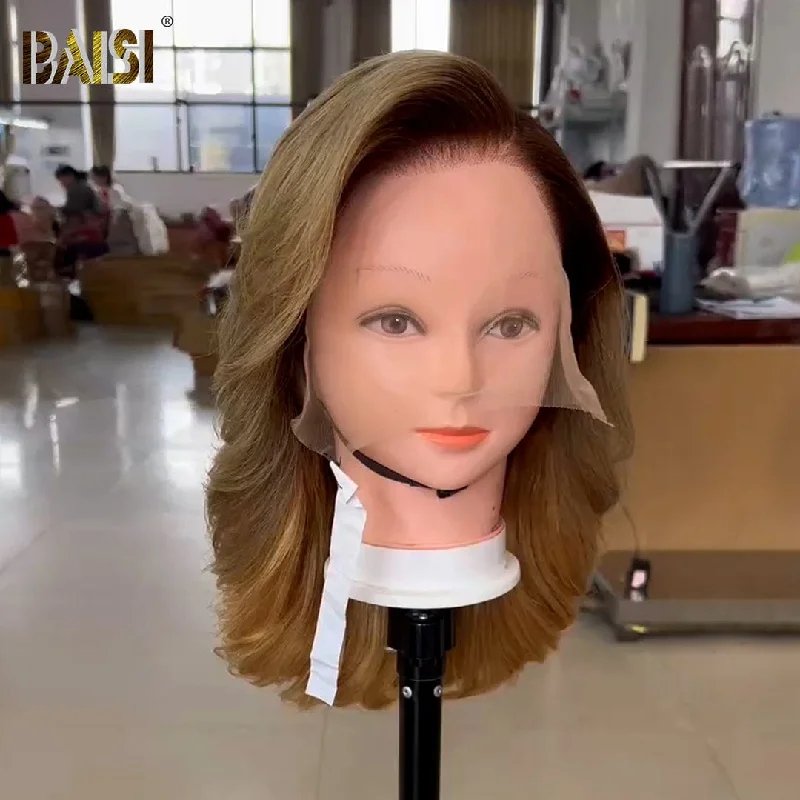 Bob wig with a pre - plucked hairline for a more natural lookBAISI 250% Density Ash Blonde Wavy Wig