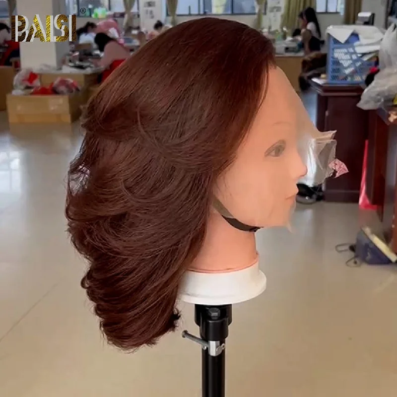 Lace - front bob wig for a seamless hairlineBAISI 250% Density Brown Bouncy Wavy BoB Wig Lace - front bob wig for a seamless hairlineBAISI 250% Density Brown Bouncy Wavy BoB Wig