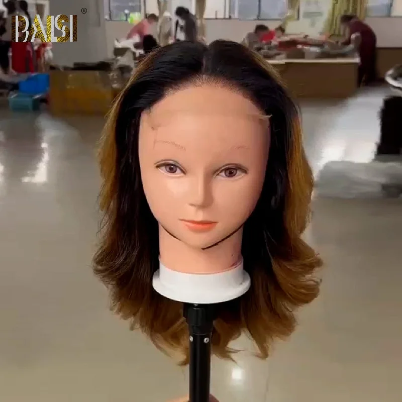 Layered bob wig to add volume and dimensionBAISI 250% Density Honey Blode With Dark Root Lace Wig Layered bob wig to add volume and dimensionBAISI 250% Density Honey Blode With Dark Root Lace Wig
