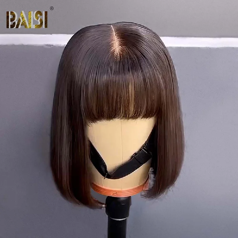 Bob wig with a wavy texture for a beachy lookBaisi Double Drawn Straight Bang BOB Wig Bob wig with a wavy texture for a beachy lookBaisi Double Drawn Straight Bang BOB Wig