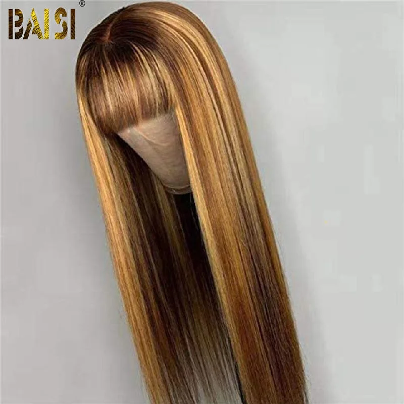 Bob wig with a monofilament cap for a breathable feelBaisi #4Mix27 Machine Made long Straight Wig With Bang