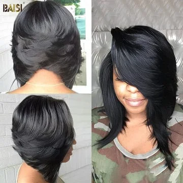 Lace - front bob wig for a seamless hairlineBaisi $89 Wholesale Price Side Part Sexy BoB Wig