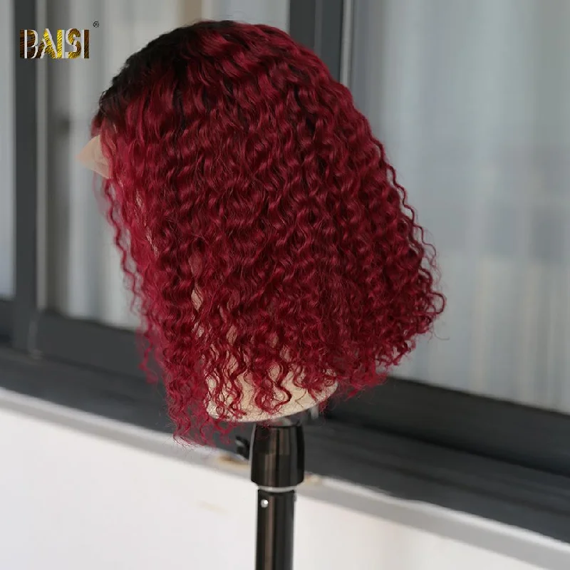 Bob wig with side - swept bangs for a sophisticated lookBAISI Color Bob Wig 1b/99j 100% Human Hair Bob wig with side - swept bangs for a sophisticated lookBAISI Color Bob Wig 1b/99j 100% Human Hair