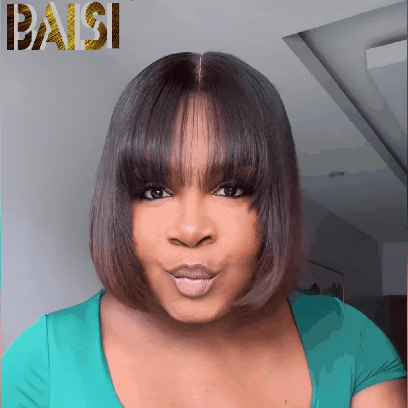 Bob wig with side - swept bangs for a sophisticated lookBaisi Machine Made Double Drawn 1b/30 Straight Short Bang Wig