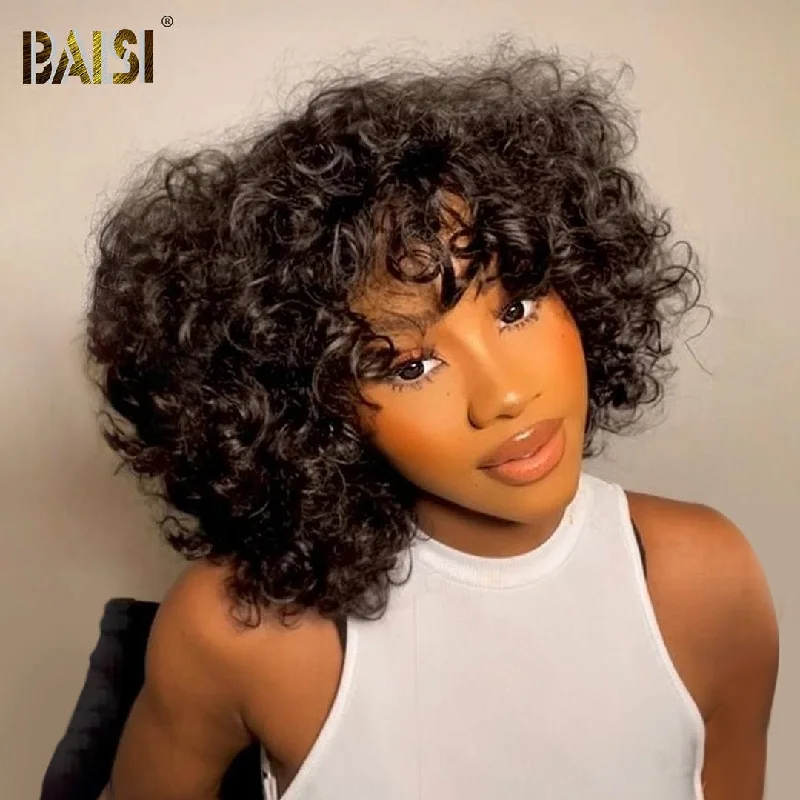 Bob wig with a pre - plucked hairline for a more natural lookBaisi Machine Made Egg curl With Bang BoB Wig Bob wig with a pre - plucked hairline for a more natural lookBaisi Machine Made Egg curl With Bang BoB Wig
