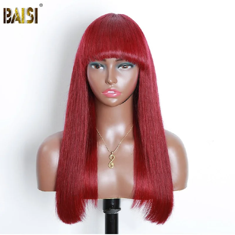 Lace - front bob wig for a seamless hairlineBaisi Machine Made long Red Straight Wig With Bang Lace - front bob wig for a seamless hairlineBaisi Machine Made long Red Straight Wig With Bang