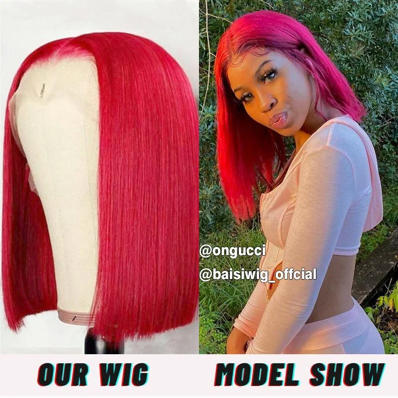 Bob wig in a jet - black color for a classic appearanceBAISI MODEL SHOW, Click to Get Same Wig ( Red Color 4x4 Closure Bob ) Bob wig in a jet - black color for a classic appearanceBAISI MODEL SHOW, Click to Get Same Wig ( Red Color 4x4 Closure Bob )