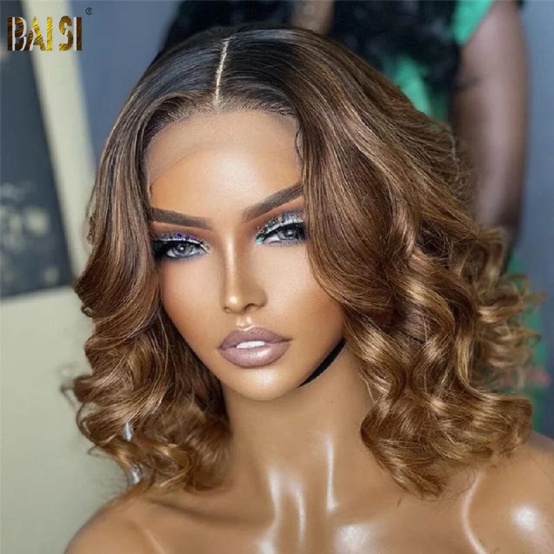 Ash - blonde bob wig for a trendy and cool - toned lookBAISI Ombre Brown Color Short Wavy Wig Ash - blonde bob wig for a trendy and cool - toned lookBAISI Ombre Brown Color Short Wavy Wig