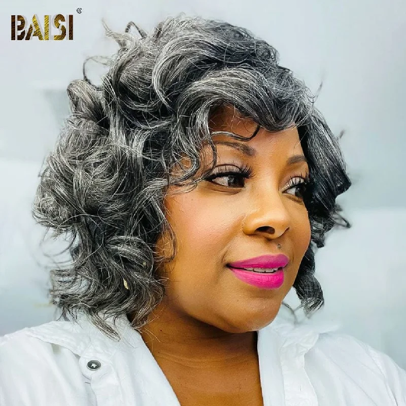 Bob wig for daily wear with a low - maintenance designBAISI Sexy Salt & Pepper Wavy Wig Bob wig for daily wear with a low - maintenance designBAISI Sexy Salt & Pepper Wavy Wig