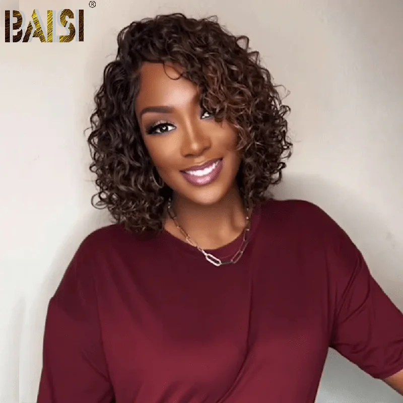 Heat - resistant bob wig for styling versatilityBAISI Sexy Side Part Water Wave Highlight Wig