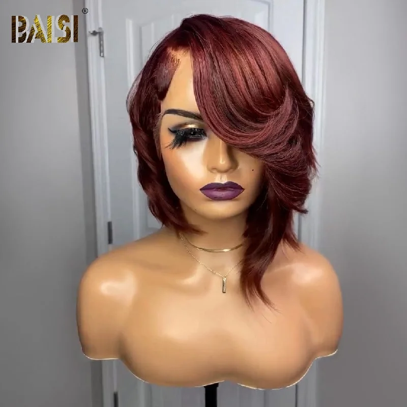 Petite bob wig suitable for women with small facesBAISI Sexy Side Part Wavy With Red Short Wig Petite bob wig suitable for women with small facesBAISI Sexy Side Part Wavy With Red Short Wig