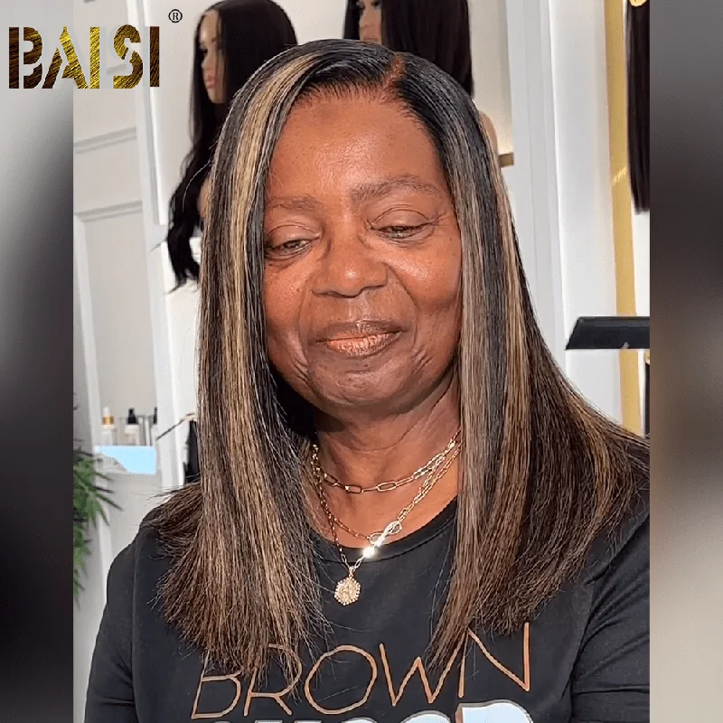 Bob wig with a blunt cut for a modern and edgy styleBAISI Side Part Bleached Knots Highlight BOB Lace Wig