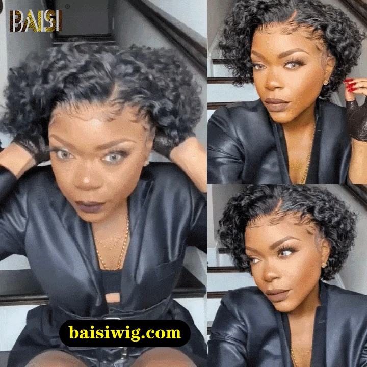 Bob wig with a pre - plucked hairline for a more natural lookBAISI Side Part Curly BOB Glueless Wig Bob wig with a pre - plucked hairline for a more natural lookBAISI Side Part Curly BOB Glueless Wig