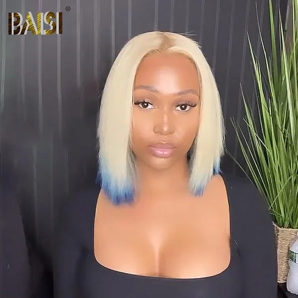 Petite bob wig suitable for women with small facesBaisi T Part Blond With Blue Color BoB Lace Wig Petite bob wig suitable for women with small facesBaisi T Part Blond With Blue Color BoB Lace Wig