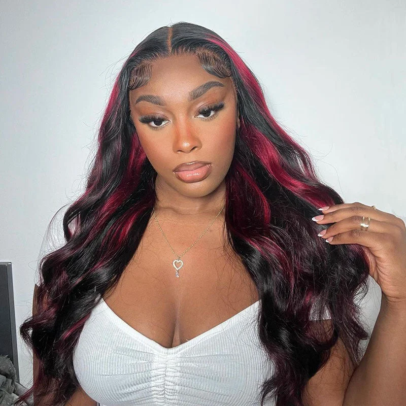 Human - hair colored wig for a natural and luxurious feelBalayage Red Highlight Body Wave Lace Front Wigs Human Hair Wigs Human - hair colored wig for a natural and luxurious feelBalayage Red Highlight Body Wave Lace Front Wigs Human Hair Wigs