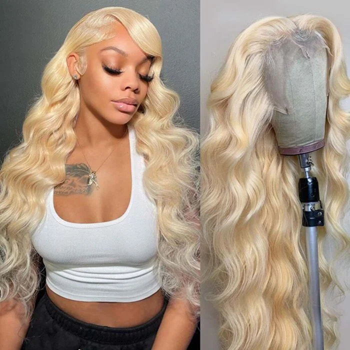 Human - hair wig with a wavy texture for a beachy and relaxed lookBlonde Body Wave 13x4 Transparent Human Hair Lace Front Wigs Human - hair wig with a wavy texture for a beachy and relaxed lookBlonde Body Wave 13x4 Transparent Human Hair Lace Front Wigs