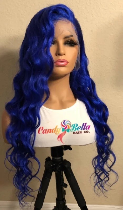 Colored wig with a straight texture for a sleek and minimalist lookBlueIvy