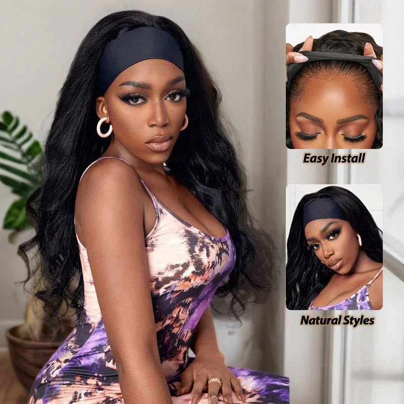 Human - hair wig with a pre - plucked hairline for a more natural lookBody Wave Glueless HeadBand Wig 180% Density Virgin Human Hair Wig Human - hair wig with a pre - plucked hairline for a more natural lookBody Wave Glueless HeadBand Wig 180% Density Virgin Human Hair Wig