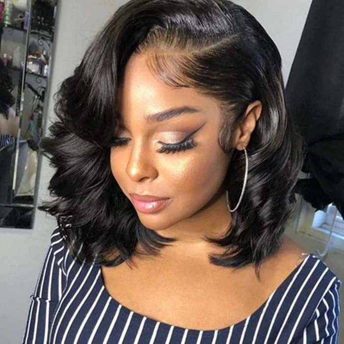 Human - hair wig with a wavy texture for a beachy and relaxed lookBody Wave Short Bob Wigs Pre Plucked 13x4 Lace Front Wigs Human Hair