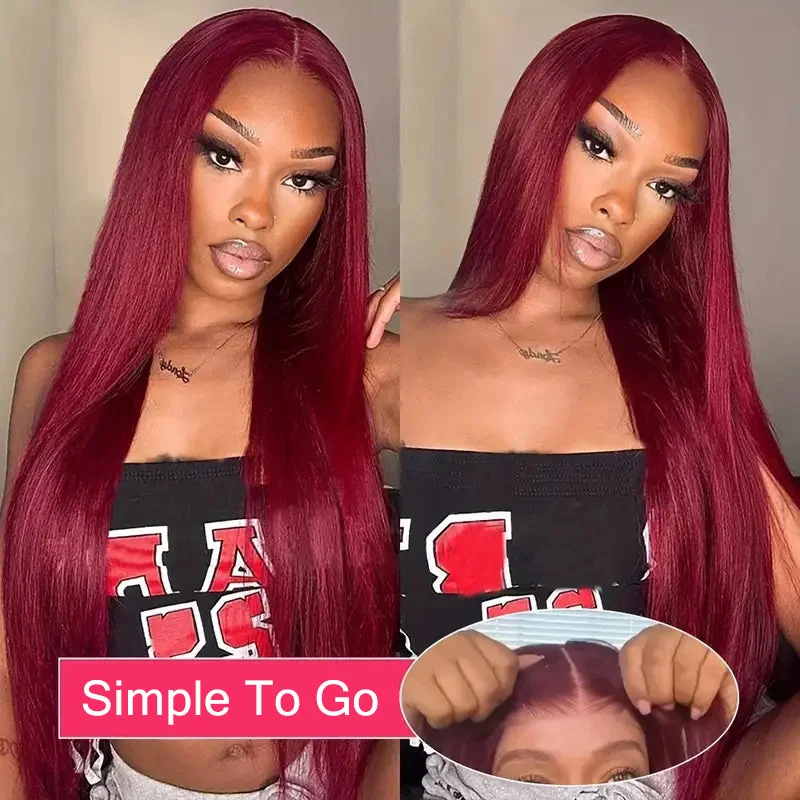 Human - hair wig with a pre - bleached knot for a natural - looking scalpBrennas Glueless Wigs Human Hair Pre Plucked Pre Cut 99J Burgundy 7x5 HD Lace Closure Wigs Wine Red Colored Straight Human Hair Lace Front Wig for Women 3 Seconds to Wear Human - hair wig with a pre - bleached knot for a natural - looking scalpBrennas Glueless Wigs Human Hair Pre Plucked Pre Cut 99J Burgundy 7x5 HD Lace Closure Wigs Wine Red Colored Straight Human Hair Lace Front Wig for Women 3 Seconds to Wear