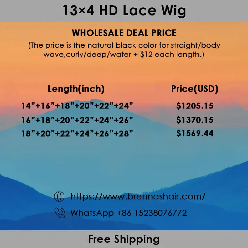 Malaysian - human - hair wig with a smooth and silky textureBrennas Hair 6PCS 13x4 HD Lace Wigs 180% Density Wholesale Package Deal Free Shipping