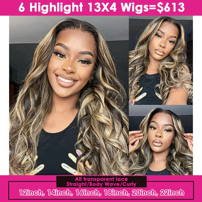 Brazilian - human - hair wig with a full and voluminous lookBrennas Hair 6PCS 13x4 Transparent Lace Highlight Color Wigs 180% Density Wholesale Package Deal Free Shipping Brazilian - human - hair wig with a full and voluminous lookBrennas Hair 6PCS 13x4 Transparent Lace Highlight Color Wigs 180% Density Wholesale Package Deal Free Shipping