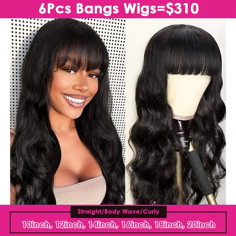 Human - hair wig with a honey - blonde color for a warm and sunny lookBrennas Hair 6PCS Machine Made Wigs with Bangs 180% Density Wholesale Package Deal Free Shipping
