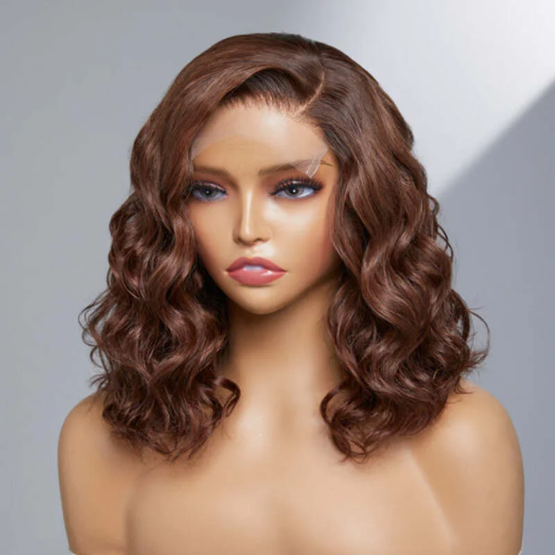 Colored wig with a silver - grey color for a trendy and cool - toned lookChocolate Brown Wavy Bob Transparent Lace Wig 100% Human Hair Colored wig with a silver - grey color for a trendy and cool - toned lookChocolate Brown Wavy Bob Transparent Lace Wig 100% Human Hair